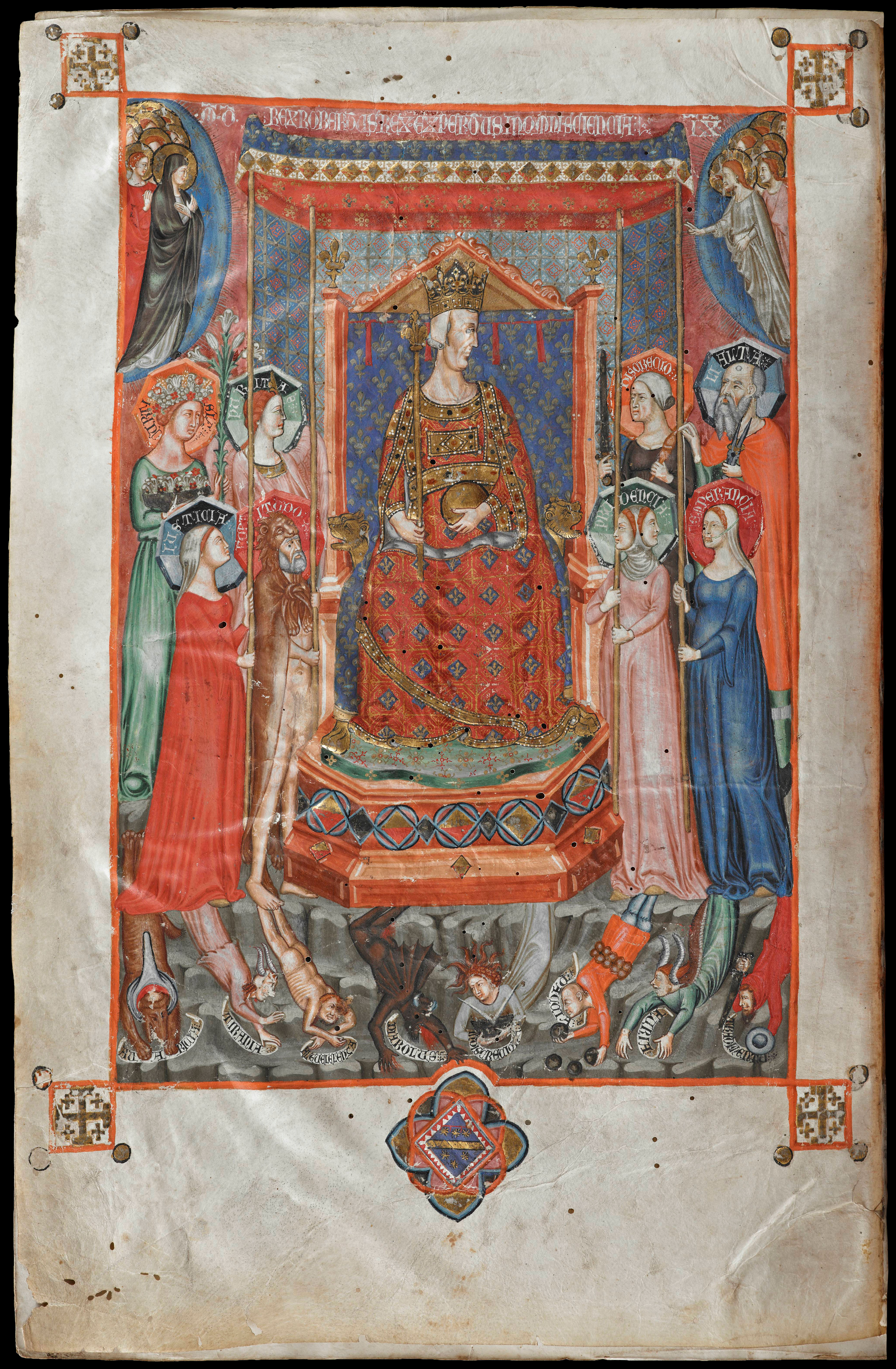 Acht Tugenden umgeben den Thron des Robert von Anjou
